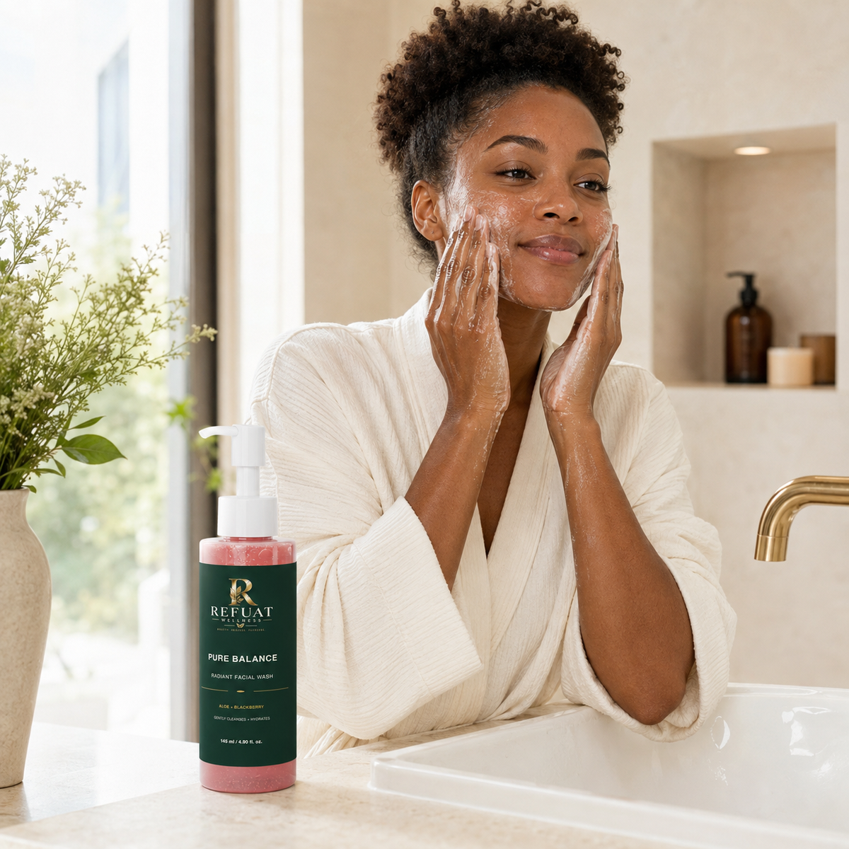 Customer using Refuat Pure Balance Radiant Facial Wash